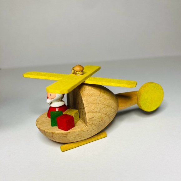 Vtg 1983 Goula Spain Santa Flying Wooden 2.5” Helicopter Christmas Tree Ornament - Picture 8 of 11